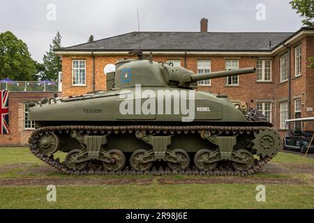 1943 réservoir Sherman M4A1 exposé au volant de Bicester tenu au Centre du patrimoine de Bicester le 17th juin 2023. Banque D'Images