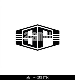 SF lettre logo monogramme emblème de forme hexagonale avec rayures style contour modèle de conception Banque D'Images