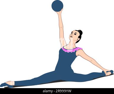 Gymnaste avec balle. Gymnastique rythmique. Style pop Art. Dessin vectoriel. La bille est l'objet séparé. Illustration de Vecteur