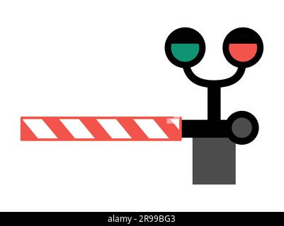 Barrière de chemin de fer Vector avec feux de signalisation. Porte de chemin de fer avec icône sémaphore. Panneau d'arrêt de chemin de fer isolé sur fond blanc Illustration de Vecteur