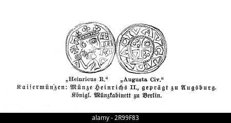 Pièce de monnaie royale de l'empereur Saint-Romain Henri II, minée à Augsbourg, 11th siècle Banque D'Images
