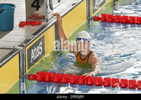 Cracovie, Pologne. 25th juin 2023. L'athlète moderne de Pentathlon, Anais Eudes, photographié lors de l'événement de natation de l'événement moderne de pentathlon aux Jeux européens de Cracovie, en Pologne, le dimanche 25 juin 2023. Les Jeux européens de 3rd, officieusement connus sous le nom de Cracovie-Malopolska 2023, sont des manifestations sportives internationales prévues du 21 juin au 02 juillet 2023 à Cracovie et à Malopolska, en Pologne. BELGA PHOTO TEAM BELGIQUE crédit: Belga News Agency/Alay Live News Banque D'Images