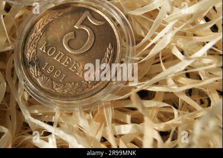 Collecte de pièces et numismatique. Union soviétique pièce 5 kopecks. Une pièce démonétisée. Banque D'Images