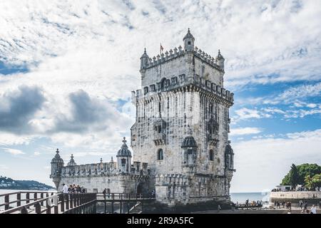 Lisbonne, Portugal - 8 mars 2023 : Tour Belém de Saint Vincent, Lisbonne, Portugal. Belle fortification de 16th-siècle. Renaissance portugaise, Manue Banque D'Images