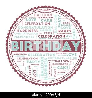 Image de mot d'anniversaire. Concept d'anniversaire avec nuages de mots et texte rond. Belles couleurs et texture grunge. Illustration vectorielle captivante. Illustration de Vecteur