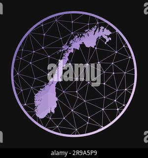 Icône Norvège. Carte polygonale vectorielle du pays. Icône de Norvège dans un style géométrique. La carte de pays avec un dégradé poly bas violet sur fond sombre. Illustration de Vecteur