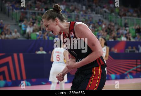 Ljubljana, Slovénie. 25th juin 2023. Emma Meesseman, de Belgique, célèbre lors du dernier match de basket-ball entre l'équipe féminine nationale belge « les chats belges » et l'Espagne, à Ljubljana, en Slovénie, le dimanche 25 juin 2023, aux Championnats d'Europe FIBA Women Eurobasket 2023 en Israël et en Slovénie. C'est la toute première finale pour la Belgique. BELGA PHOTO VIRGINIE LEFOUR crédit: Belga News Agency/Alay Live News Banque D'Images