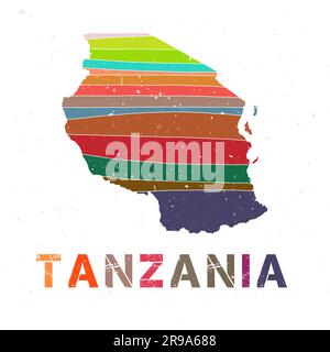 Conception de cartes en Tanzanie. Forme du pays avec de belles vagues géométriques et texture grunge. Illustration vectorielle moderne. Illustration de Vecteur