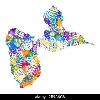Carte de style enfant de l'île de Basse-Terre. Polygones dessinés à la main en forme de Basse-Terre Island. Illustration vectorielle. Illustration de Vecteur