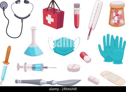 Équipement médical. Pilules traitement médical collection exacte de vecteurs d'icônes pharmaceutiques Illustration de Vecteur