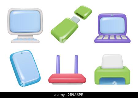 Périphériques informatiques. Smartphones consoles de jeux vidéo tablettes et PC gadgets décent Vector 3D modèles réalistes Illustration de Vecteur