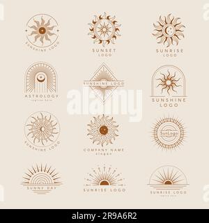 Logo Sun. Badges ou emblèmes avec étoiles linéaire style tendance modèles décoratifs récents de soleil vecteur Illustration de Vecteur
