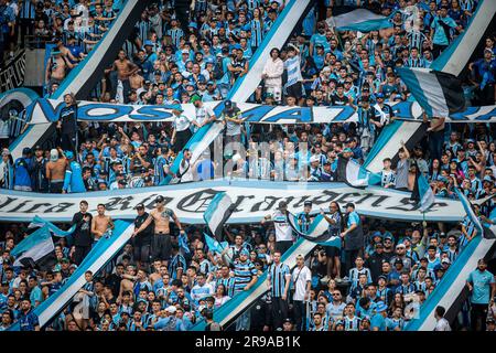 Porto Alegre, Brésil. 25th juin 2023. Arena do Gremio fans de Gremio, pendant le match entre Gremio et Coritiba, pour la manche 12th du Championnat brésilien 2023, à Arena do Gremio, ce dimanche, 25. 30761 (Richard Ducker/SPP) crédit: SPP Sport Press photo. /Alamy Live News Banque D'Images