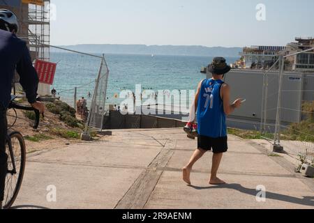 La plage des Catalans, l'une des plages les plus populaires de Marseille Banque D'Images