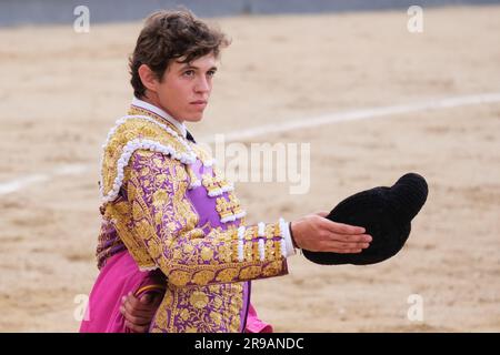 Le corrigeur Jorge Martinez lors de la corrida de Novillada victorieux sur la Plaza de las Ventas à Madrid, 25 juin 2023 Espagne Banque D'Images