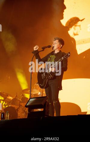 Vienne, Autriche. 25 juin 2023. Le chanteur irlandais/américain Michael Patrick „Paddy“ Kelly sur la scène principale de la 40th „Donauinselfest“ de, interprétant ses chansons les plus connues avec un groupe. ©Andreas Stroh Banque D'Images