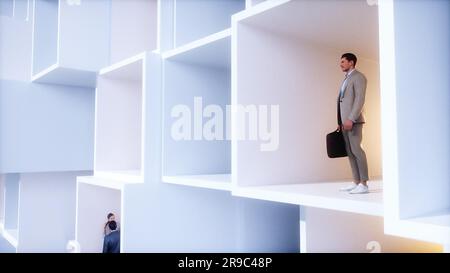 business 3d personnes dans la structure cube 3d. Business et finance concept.3D rendu. Banque D'Images