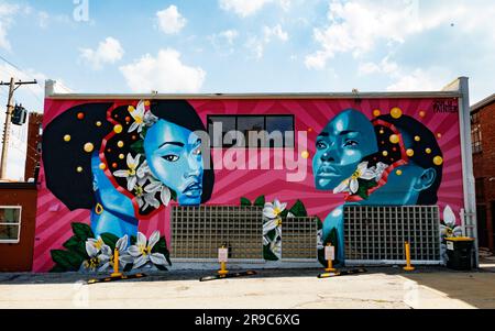 Graffitti dans le quartier des bibliothèques du centre-ville de Kansas City Banque D'Images