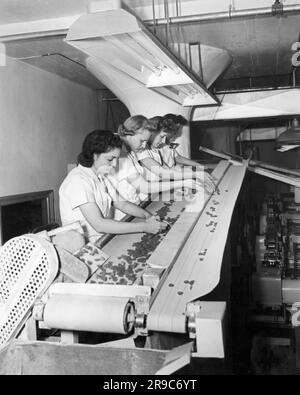 Greensboro, Caroline du Nord : août 1942 les femmes trient les gouttes de toux sur la ligne de contrôle de la qualité à l'usine de gouttes de toux de Vicks. Banque D'Images