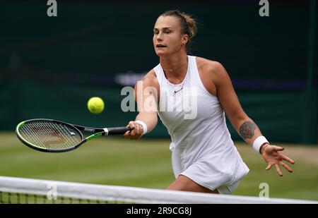 Photo du dossier datée du 08-07-2021, d'Aryna Sabalenka. La championne australienne de l'Open Sabalenka est le troisième membre des trois grands nouveaux membres et sera prête à rattraper le temps perdu après son absence forcée l'année dernière en raison de la décision d'interdire aux athlètes russes et biélorusses de participer à Wimbledon. Date de publication : lundi 26 juin 2023. Banque D'Images