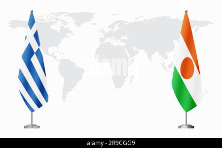 Drapeaux de la Grèce et du Niger pour une réunion officielle sur fond de carte du monde. Illustration de Vecteur