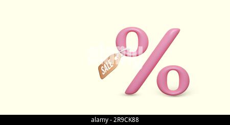 Bannière d'offre de remise. 3D icône de pourcentage rose avec étiquette de prix. Illustration vectorielle Illustration de Vecteur