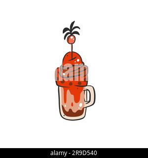 Dessin à la main vecteur résumé caricature glace creram cône, sundae art de ligne illustration .crème glacée dessert vecteur illustration concept de conception. Sué Illustration de Vecteur