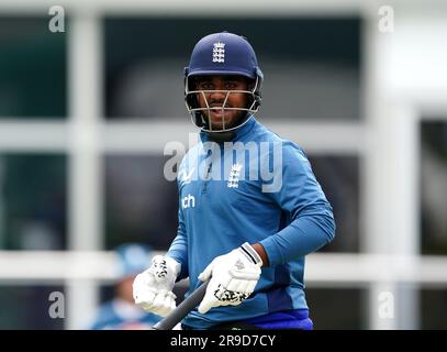 Rehan Ahmed en Angleterre lors d'une session de filets au terrain de cricket de Lord, Londres. Date de la photo: Lundi 26 juin 2023. Banque D'Images