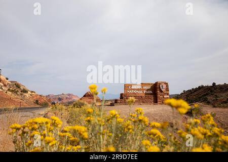 Panneau d'entrée au parc national de Capital Reef dans l'Utah Banque D'Images