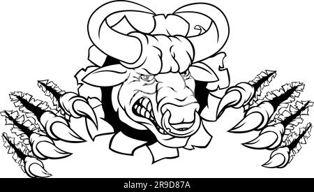 Bull Minotaur Longhorn Monster Cow Mascot Cartoon Illustration de Vecteur