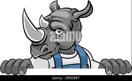 Rhino Mascot Plumber Mechanic Handyman Worker Illustration de Vecteur