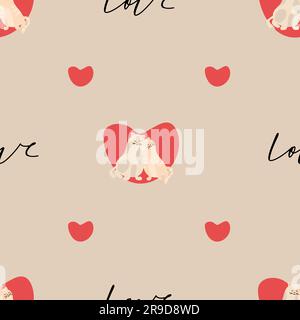 Chat mignon et fleurs de fond sans couture motif répétitif, fond de papier peint, fond de motif sans couture mignon, Illustration de Vecteur