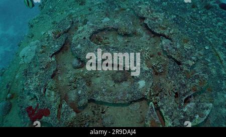 Mer Rouge, Égypte. 24th juin 2023. Gros plan du bateau pipe avec les armoiries ferry Salem Express Shipwreck, Red Sea, Safaga, Egypte (Credit image: © Andrey Nekrasov/ZUMA Press Wire) USAGE ÉDITORIAL SEULEMENT! Non destiné À un usage commercial ! Banque D'Images