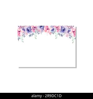 Bordure de fleurs bleu et rose aquarelle. Illustration de Vecteur