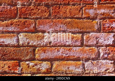 La texture de l'arrière-plan du mur de briques ancien est proche. Texture de mur en brique rouge Banque D'Images