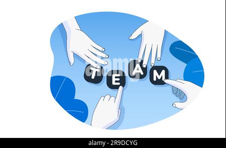 Une équipe d'affaires multiethnique qui travaille ensemble pour créer un mot d'équipe. Concept d'équipe. Style moderne et plat. Isolé sur fond blanc. Illustration vectorielle Illustration de Vecteur