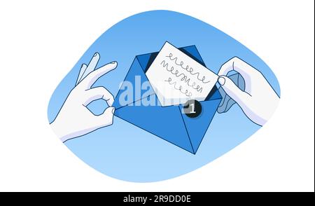 Les mains tiennent la lettre ouverte. Concept de communication, correspondance. Style dessin animé plat. Illustration vectorielle Illustration de Vecteur