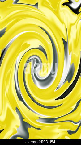 Illustration d'un jaune lumineux avec un motif de marbrure artistique gris métallisé Banque D'Images