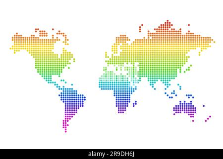 Carte du monde en pointillés. Carte du monde vectoriel isolée simple et plate. Couleur arc-en-ciel LGBTQ World. Illustration de Vecteur