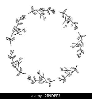 Couronne d'eucalyptus circulaire. Cadre noir et blanc pour invitation ou carte Illustration de Vecteur