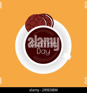 Affiche, bannière, tasse de café et biscuit au chocolat de la journée du café. Illustration vectorielle Illustration de Vecteur