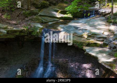 Randonnée jusqu'aux chutes Blue Hen dans le parc national de Cuyahoga Valley, Ohio, États-Unis. Banque D'Images