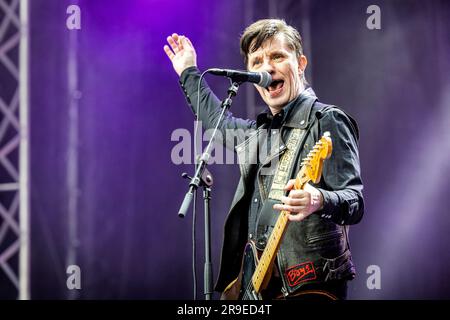 Oslo, Norvège. 21st, juin 2023. Le groupe suédois Sator donne un concert en direct pendant le festival de musique norvégien Ttons of Rock 2023 à Oslo. Ici, le chanteur et guitariste Kent Norberg est vu en direct sur scène. (Crédit photo: Gonzales photo - Terje Dokken). Banque D'Images