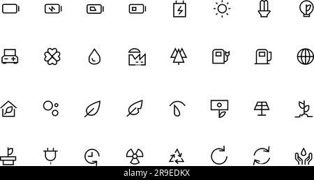 Icônes énergie et environnement - série Vector Line. Jeu d'icônes d'art écologique et énergétique, nature et environnement. Conservation, pouvoir de recyclage naturel Illustration de Vecteur