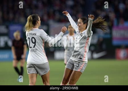 31 mai 2023 ; Portland, Oregon, États-Unis ; Un match de football NWSL entre Angel City FC et Portland Thorns FC. (Photo : Al Sermeno) Banque D'Images