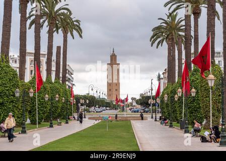 Magnifique avenue Mohammed V dans le centre-ville de Rabat, Maroc Banque D'Images