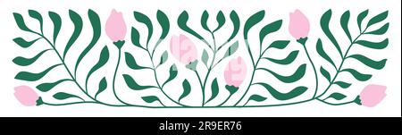 Bannière horizontale vectorielle abstraite avec fleurs mignonnes, feuilles, bannière horizontale vectorielle abstraite avec fleurs bleues. Bannière simple, motif moderne Illustration de Vecteur