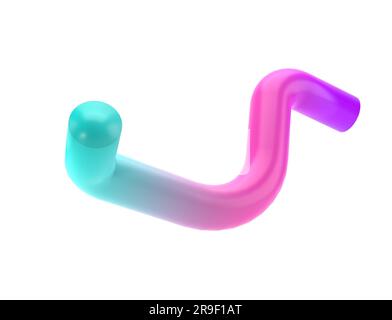 3d forme de rendu abstraite pipe métal géométrique. Modèle de luxe réaliste turquoise brillant et lilas dégradé illustration de design décoratif Banque D'Images