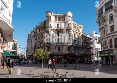 Vieilles maisons Art déco délabrer dans la ville Nouvelle de Casablanca, au Maroc Banque D'Images