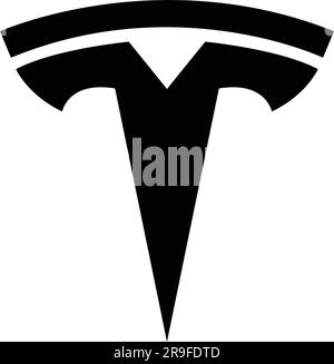 Tesla logo icône marque de voiture symbole célèbre étiquette style identité Haut de l'industrie automobile leader art design vecteur. Panneau d'emblème d'automobile noir Illustration de Vecteur